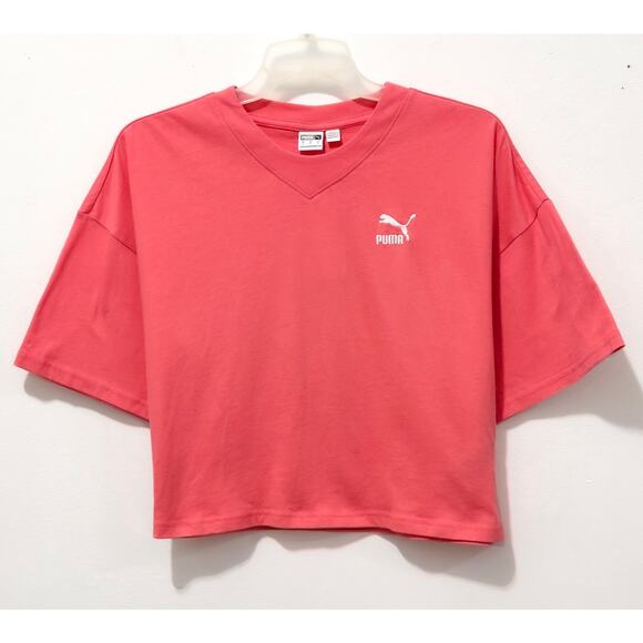 NWT: Puma - Women's Oversized, Cropped, Coral, Classics T-Shirt (size S) - Picture 1 of 3